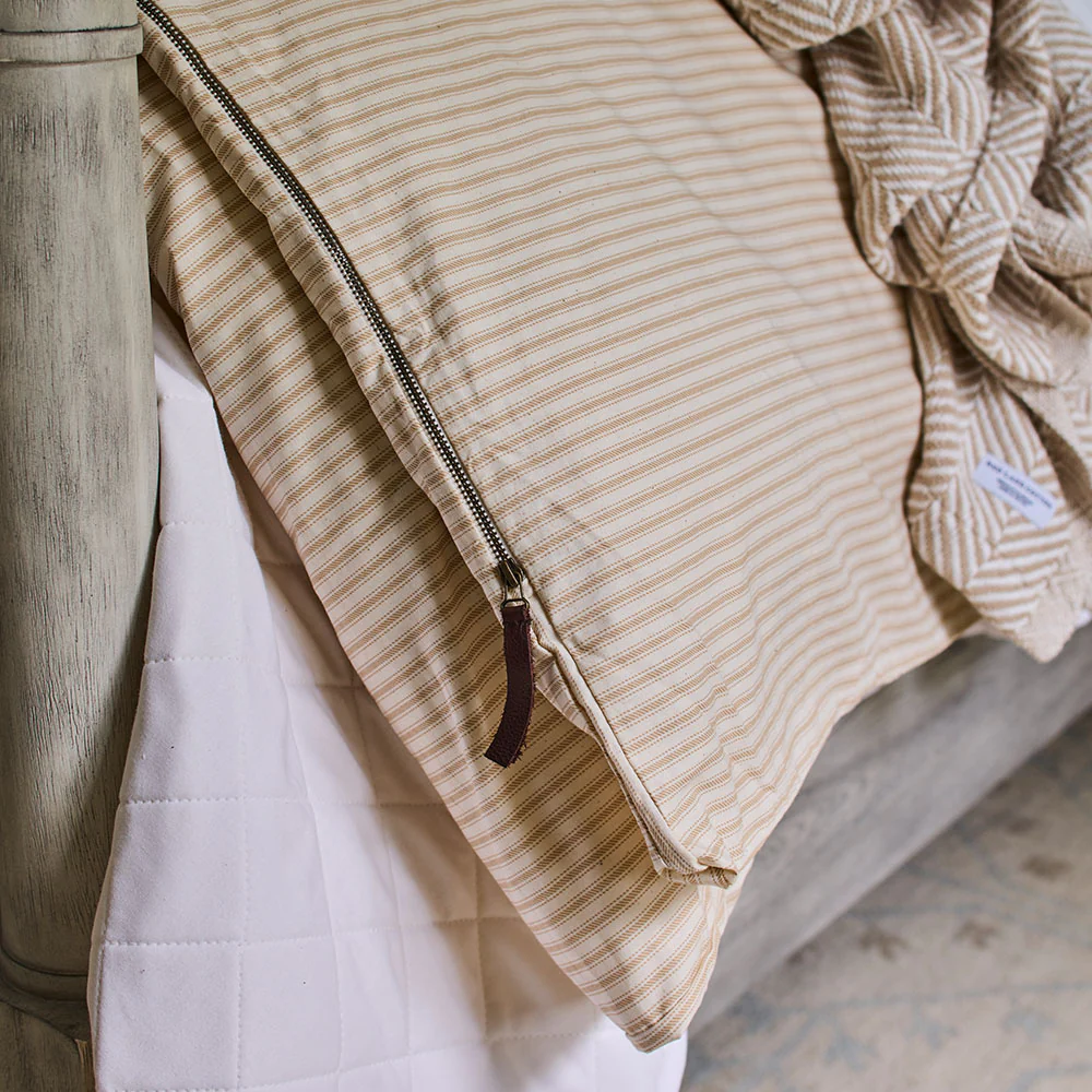 Sesame Ticking Stripe Duvet Cover with Zipper Closure - Image 3